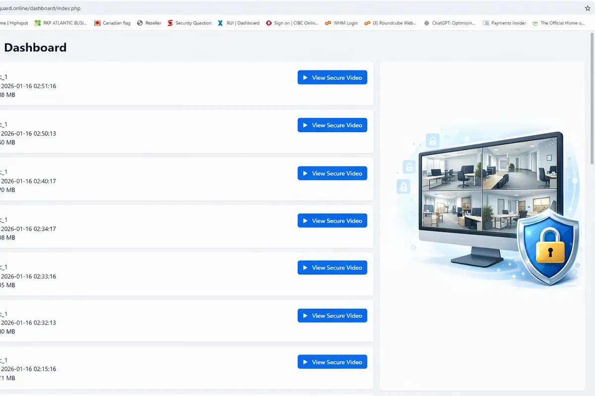 SilentGuard dashboard showing secure video clips
